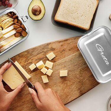 LOOXIS Personalized Stainless Steel Lunchbox with Name & Text Engraved – 1960 ml, including divider, leak-proof, 2 tiers, Bento Box – Gift idea for children, school start, work – L, Double-decker