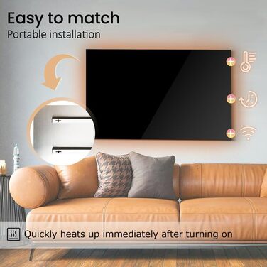 Інфрачервовий обігрівач Hocosyme зі скляною панеллю 600W з Wi-Fi керуванням (Tuya Smart), 100x60 см, з захистом від перегріву, чорний, сертифікат TÜV
