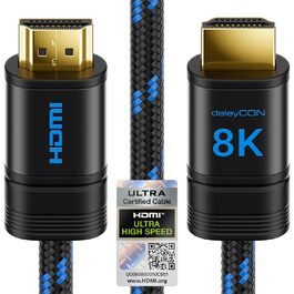 HDMI 2.1b кабель DeleyCON 1.5м (8K, 48G) – сертифікований, 8K@60Hz, 4K@120Hz, eARC, HDCP 2.3, DTS:X, Dolby Atmos, для TV, PS5, Xbox, Soundbar, Monitor, Gaming