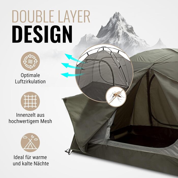 Намет Wanderfalke CAMP 2 для 2-4 осіб, водонепроникний 4000мм, двошаровий, легкий, сімейний намет для кемпінгу, риболовлі та подорожей