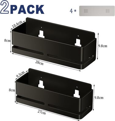 Настінна полиця для ванної кімнати (5 шт. в наборі) з мильницею та тримачем для зубних щіток, без свердління, для ванної та кухні (сірий, чорний, 2 яруси)