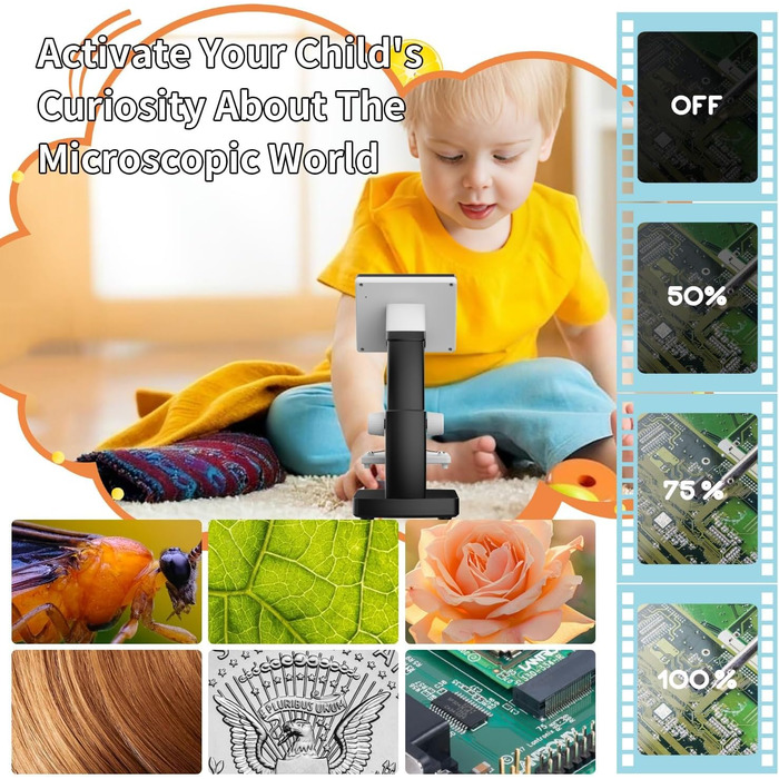 Цифровий мікроскоп AOPICK з LCD екраном, роздільна здатність 50X-500X, 4.3-дюймовий 1080P USB мікроскоп з 8 регульованими LED-лампами, для ПК, дорослих/дітей, сумісний з MacOS Windows (темно-сірий)