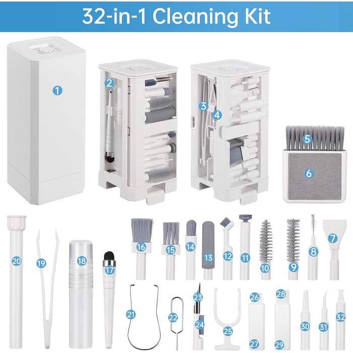 Набір для чищення 32 в 1 з щіткою: багатофункціональні аксесуари для чищення електроніки (AirPods, клавіатури, ноутбуки, телефони, навушники)