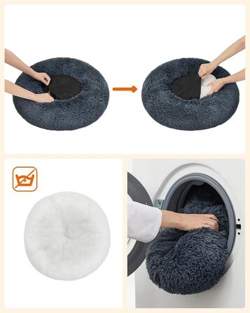 Кругле ліжко для собак та котів Feandrea, м'яке, донат, 60 см, темно-сірий, знімний наповнювач