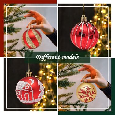 Набір прикрас для ялинки Robofun 44 шт. (червоний, золотий), міцні та безпечні, пластикові кульки для декору ялинки в приміщенні та на вулиці