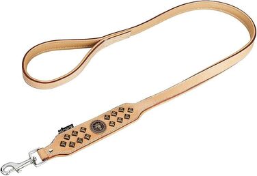 MICHUR Diego Beige Leine, Leather Dog Lead, Flat Lead, Leather Lead Dog, MATCHES Diego Brown Beige Gold Collar, Size 150cm x 2.5cm