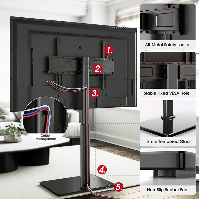 Регульований підлоговий кріплення для телевізора 100-190 см (43-75 дюймів), чорний