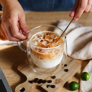 CNGLASS Набір з 2 термосклянок для кави 480мл з ручкою, 16oz, для лате макіато, капучино, молока, чаю