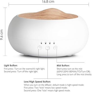 SALKING Аромадифузор ультразвуковий, 250 мл, для ефірних олій, зволожувач повітря, дифузор з підсвіткою, для дому, офісу, йоги