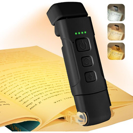 Кліпса-лампа для читання, перезарядна, 3 режими температури кольору, USB, гнучка 360°, для книг, в ліжко, для дітей та любителів читання (чорний)