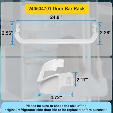 Improved 240534701 Door Shelf Rail Bar Compatible with Frigidaire or Kenmore Refrigerator Door Rail Rod Replacement 948952, AP3214631, PS734936 Frigidaire Replacement Parts for Shelf Door