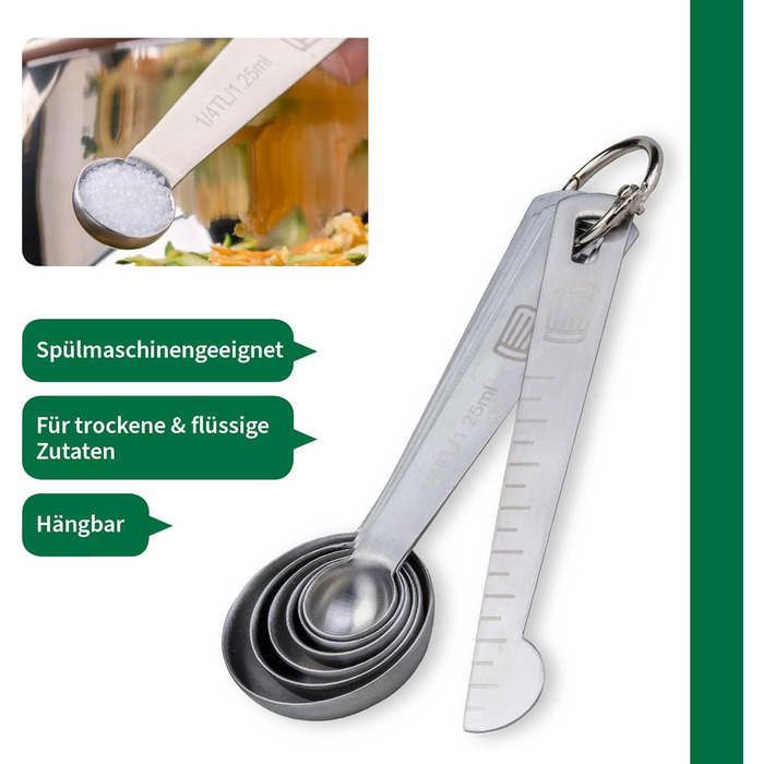 Набір мірних ложок Fackelmann Premium з нержавіючої сталі, 7 шт., гравійовані розміри, для спецій та рідин, придатні для миття в посудомийній машині