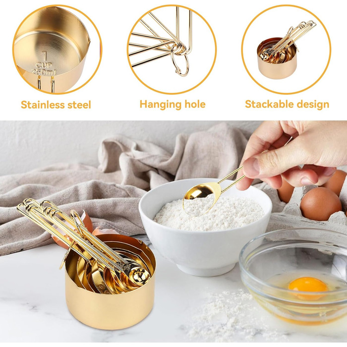Мірний набір кухонних ложок та мірних стаканів з нержавіючої сталі, 4 шт. для сухих та рідких інгредієнтів, для випічки та приготування їжі
