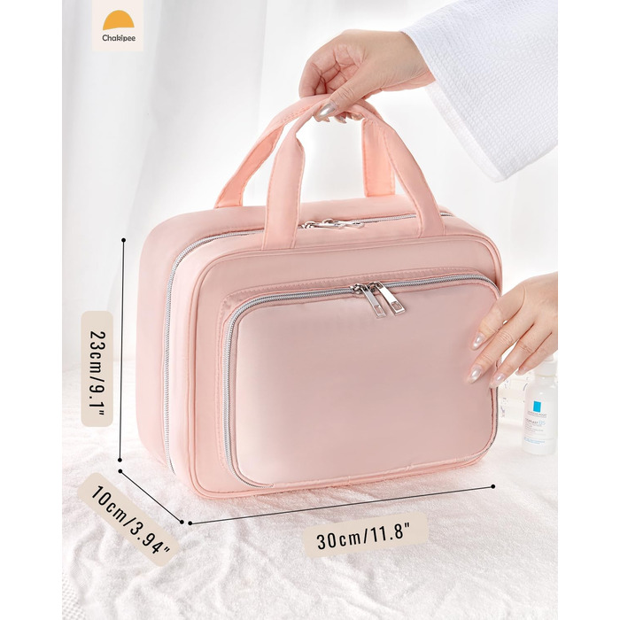 Чоловіча/Жіноча дорожня косметичка для підвішування – водовідштовхувальна, з прозорим вікном, рожевого кольору, середнього розміру (30x23x10 см)