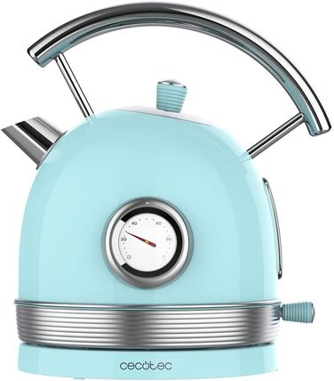 Електричний чайник Cecotec ThermoSense 420 Light Green: 1,8 л, 2200 Вт, регулювання температури, нержавіюча сталь, вінтажний стиль, зелений (блакитний)