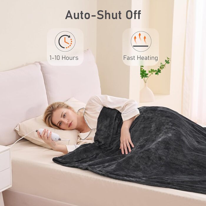 Електрична ковдра CURECURE з підігрівом, 150 x 200 см, 4 режими, таймер, захист від перегріву, для ліжка/дивану, сірий колір