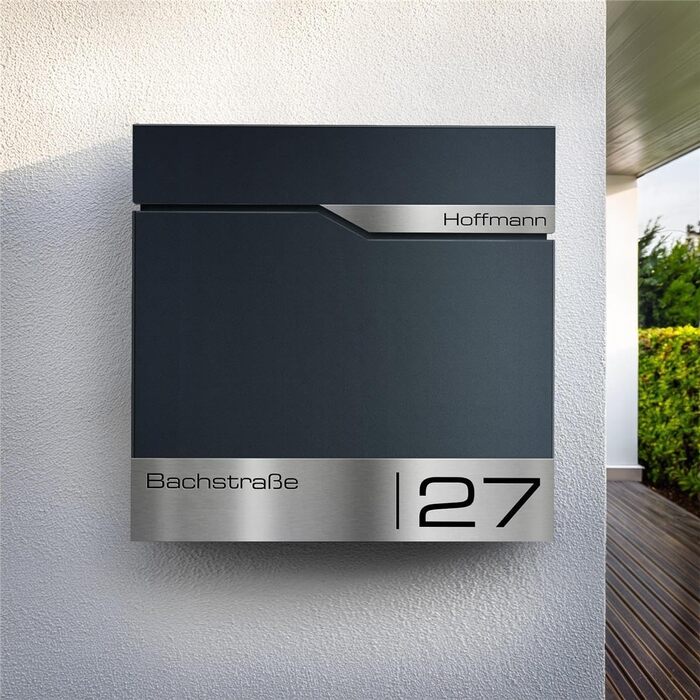 Поштовий ящик Metzler® з газетницею та індивідуальним написом з нержавіючої сталі V2A, антрацит Ral 7016. Гарантія 10 років, сучасний дизайн, стійкий до корозії.