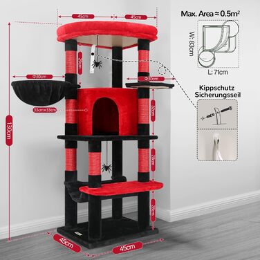 Кігтеточка Globlazer велика кутова, 167 см з будиночком для котів, платформою, гамаком, кошиком. Підходить для 3-4 котів.