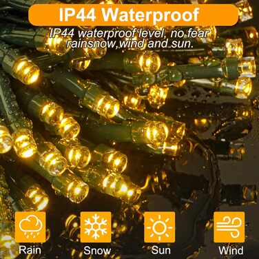 LED гірлянда 220 світлодіодів для дому та саду, 29.2 м, 8 режимів, IP44, з пультом та таймером, тепле біле світло, для декору на Різдво, весілля, вечірку