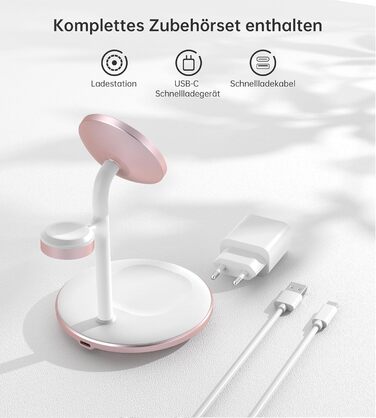 База для бездротової зарядки 3-в-1: iPhone, iWatch, AirPods. 15W, MagSafe, рожеве золото