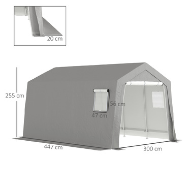 Outsunny Shed with Gabled Roof, Waterproof Tool Tent with Doors, Windows, Anti-Dust Bicycle Cover, Folio Shed, Bicycle Garage for Terrace Garden, 300 x 447 x 255 cm, Light Grey | Aosom