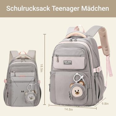 Шкільний рюкзак для підлітків (дівчаток та хлопців) - водонепроникний, великий, для школи та подорожей (сірий)