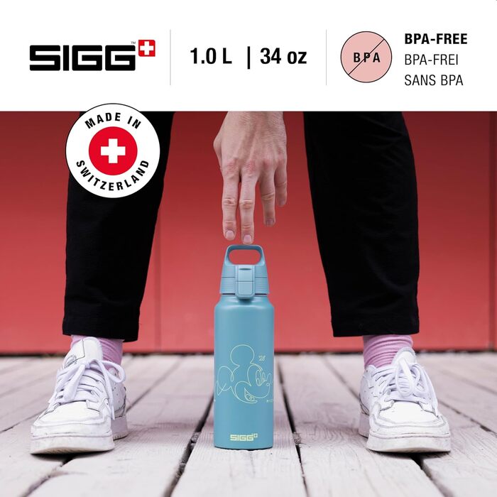 SIGG - Aluminum Drinking Bottle - WMB ONE - Made in Switzerland - ClimatePartner Certified - Carbonated Beverage Safe - Leak-Proof - Featherlight - BPA-Free - Outdoor - 0.75L & 1L (8 Mickey Mouse Lines, Disney)