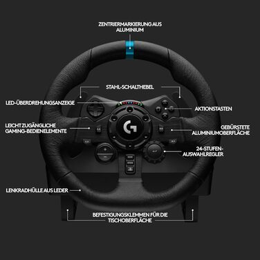 Руль Logitech G923 TRUEFORCE з педалями: імітація реальної водіння, для PS5, PS4, PC, Mac, чорний