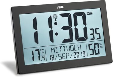 Digital Radio Clock with Large XL Display | Calendar | with Temperature Display & Hygrometer | Wall Clock | Radio Alarm Clock with 2 Alarm Times and Snooze Function | black