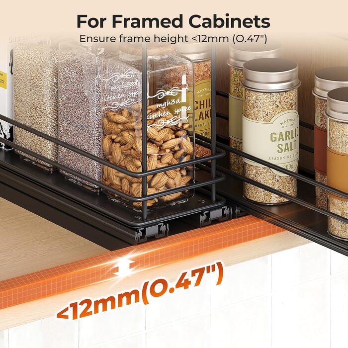 Організатор для спецій Orimade висувний, 3 шт. (2 шт. 8 см, чорний)