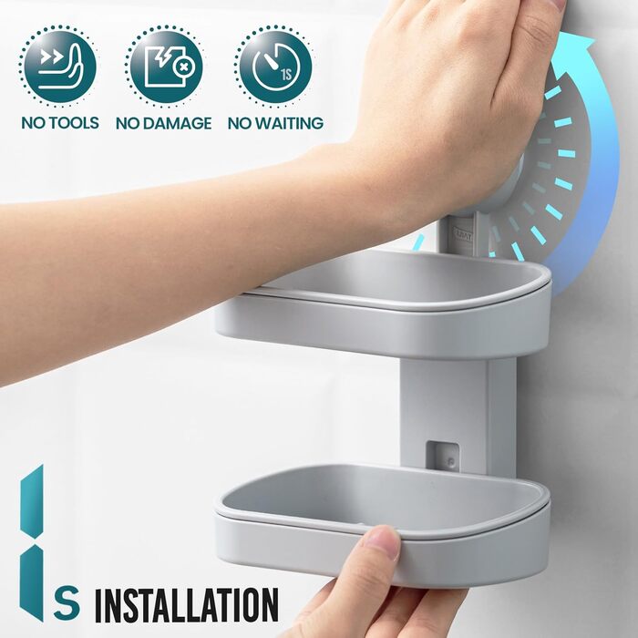 Настінний тримач для мила з піддоном TAILI, сірий, 5 кг, без свердління, для ванної/душу/кухні