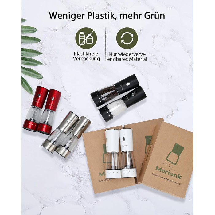 Electric Salt and Pepper Grinder Set of 2, USB Rechargeable Stainless Steel Electric Pepper Grinder with Adjustable Coarseness, Large Capacity, Elegant Storage Base