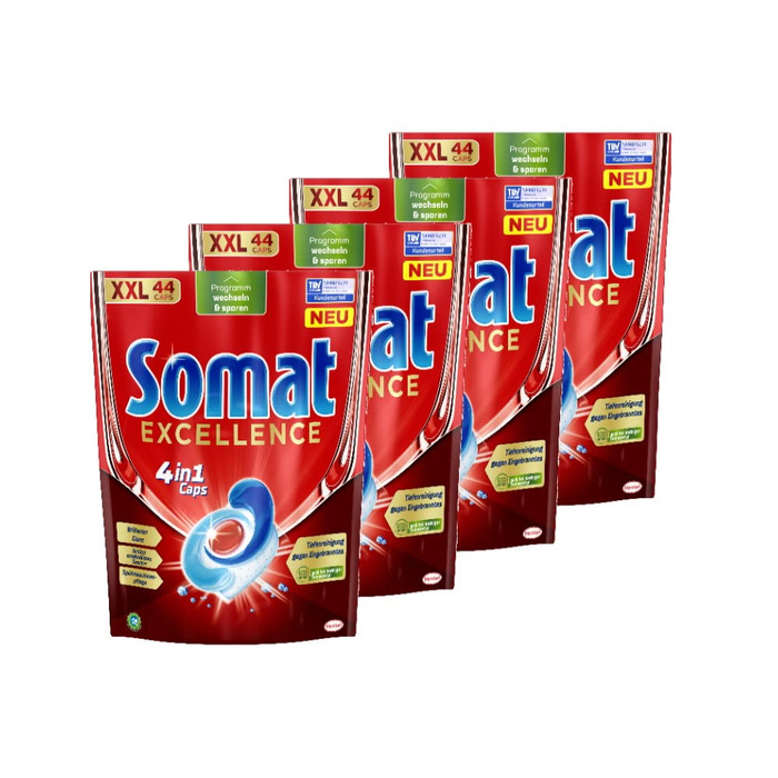 Капсули для посудомийних машин Somat Excellence 4in1, без запаху, для ідеального очищення та блиску, 176 шт.