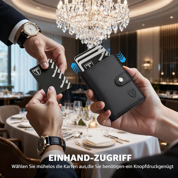 Чоловічий гаманець TENBST з відділом для монет, Slim Wallet, картхолдер на 8-10 карт, RFID захист, преміум якість, чорний