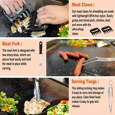 Набір інструментів для гриля Noble Family 38шт: шпатель, щипці, прес для бургерів, сумка. З нержавіючої сталі. Прекрасний подарунок для чоловіків.