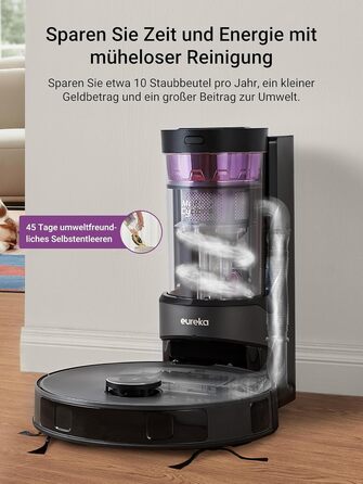 Робот-пилосос EUREKA E10s з вологою тканиною: потужне всадіння 4000Pa, LiDAR-навігація, автопідняття мопа, ідеально для видалення шерсті тварин, керування через додаток та голосовий помічник, чорний