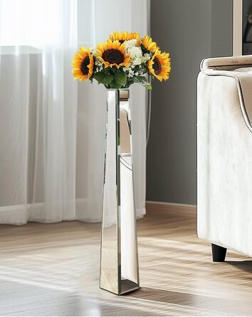 Ваза для квітів на підставці 68 см, срібна з кристалами, для пампасних трав, скляна з дзеркальними діамантами, декоративна, люкс, блискуча ваза для вітальні, декор інтер'єру. Без утримання води (18Ш x 77В см)