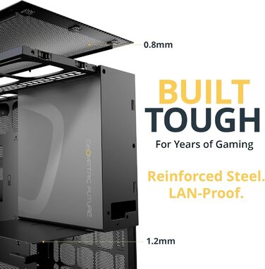 Корпус для ПК Geometric Future M5 Vent Mesh, Mid Tower, E-ATX/ATX, Чорний/Жовтий, Mesh Front Panel, Підтримка 420/360 радіатора