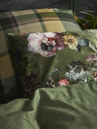 Декоративна подушка ESSENZA Fleur Moss 50x50 см, поліестер, оксамит, з квітковим принтом (піон, тюльпан)