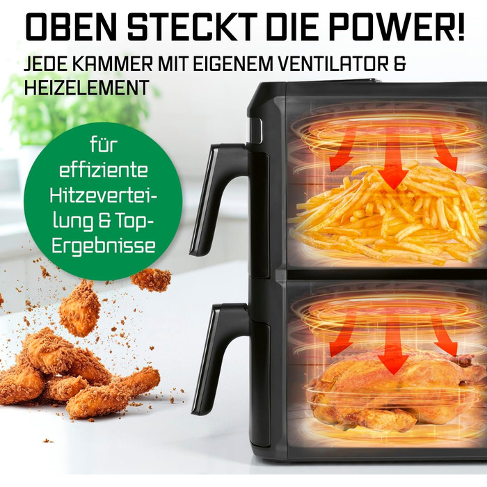 Фритюрниця повітряна GOURMETmaxx 4.5L з цифровим дисплеєм, 1400W, автоматичне вимкнення, захист від перегріву, миється у посудомийній машині, чорний (2x6L)