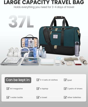 LOVEVOOK Спортивна сумка-рюкзак 37L, чорно-блакитна, для подорожей та відпочинку, з відділенням для взуття та мокрих речей, водонепроникна