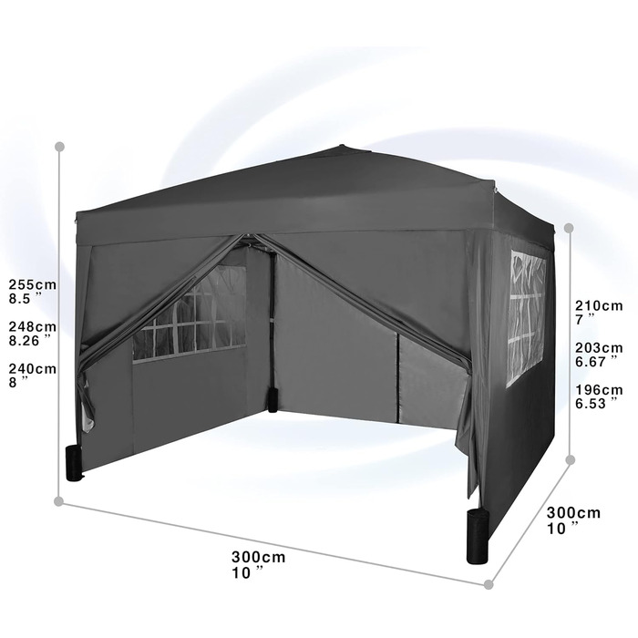 Pavilion with silver protective coating, waterproof, 3 x 3 m, White (Black)