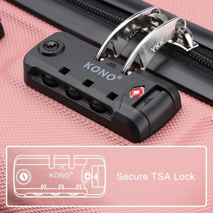 KONO Валіза-Тролей середнього розміру 24 дюйми, ABS, з TSA-замком, 4 колеса, 65×44×25.5 см, Кремово-білий (Набір 3 шт.)