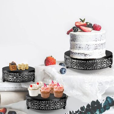 Набір металевих підставок для тортів Hedume (3 шт.), чорний колір, діаметр 20.3, 25.4, 30.5 см. Ідеально для десертів, тістечок, цукерок, вечірок, свят та днів народжень.