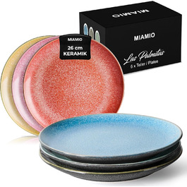 MIAMI - Set of 6, 26 cm Dinner Plates, Ceramic Plates, Kitchen Plates, Plate Sets - Plates, microwave and dishwasher safe - Las Palmitas Collection