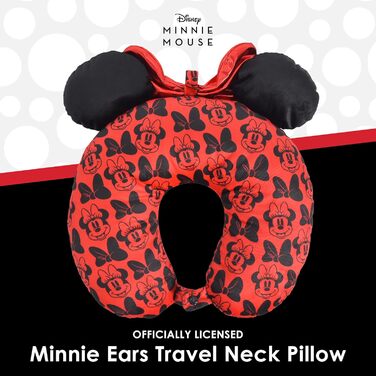 Подушка для шиї Disney Minnie Mouse з 3D-вушками та бантиком для подорожей (літак, авто, офіс), червоно-чорна, One Size