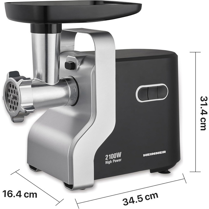 М'ясорубка електрична MG-2100BKSL 2100 Вт, нержавіюча сталь, чорно-срібна - 1.8 кг/хв, насадки для ковбас та томатів, реверс