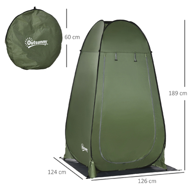 Outsunny Pop-Up Shower Tent Toilet Tent for Camping 126x124x189cm Dark Green with Carry Bag for Mobile Outdoor Toilet