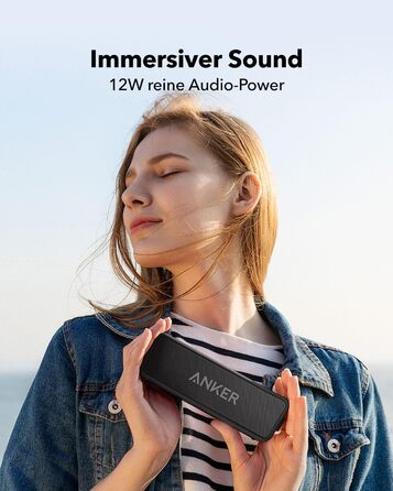 Портативна Bluetooth колонка Anker SoundCore 2, Чорна: потужний звук, глибокий бас, 24 години роботи, водонепроникність IPX7, сумісна з iPhone, Galaxy