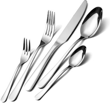 LAZAHOME Cutlery Set, Stainless Steel Mirror Polished 30-Piece Cutlery Set for 6 People, Dining Cutlery Set with Knife Fork Spoon for Family/Party/Hotel/Restaurant, Silver Table Cutlery, Dishwasher Safe Silver 30 Pieces